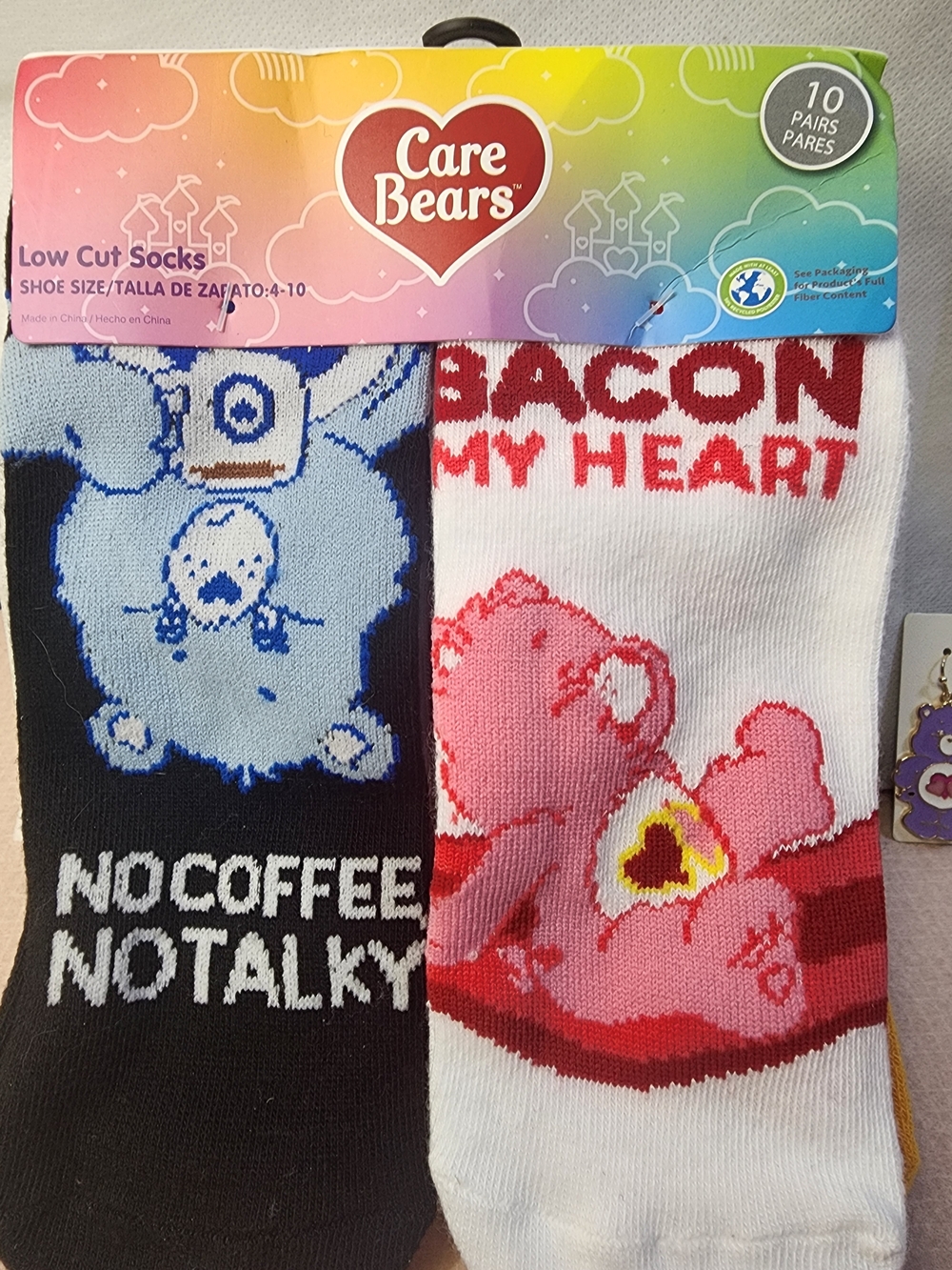 10 Pair Care Bears Low Cut Socks & 3 Pair Earrings Newwith Tags - Picture 3 of 7